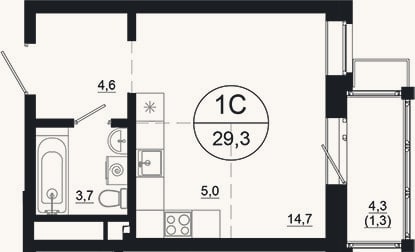 Планировка: Студия, 28 м²