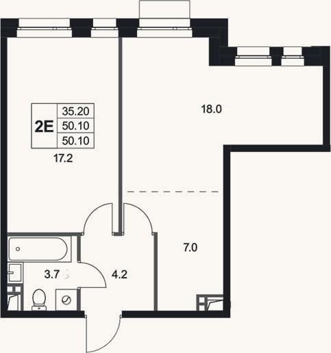 Планировка: 2-к, 50,1 м²