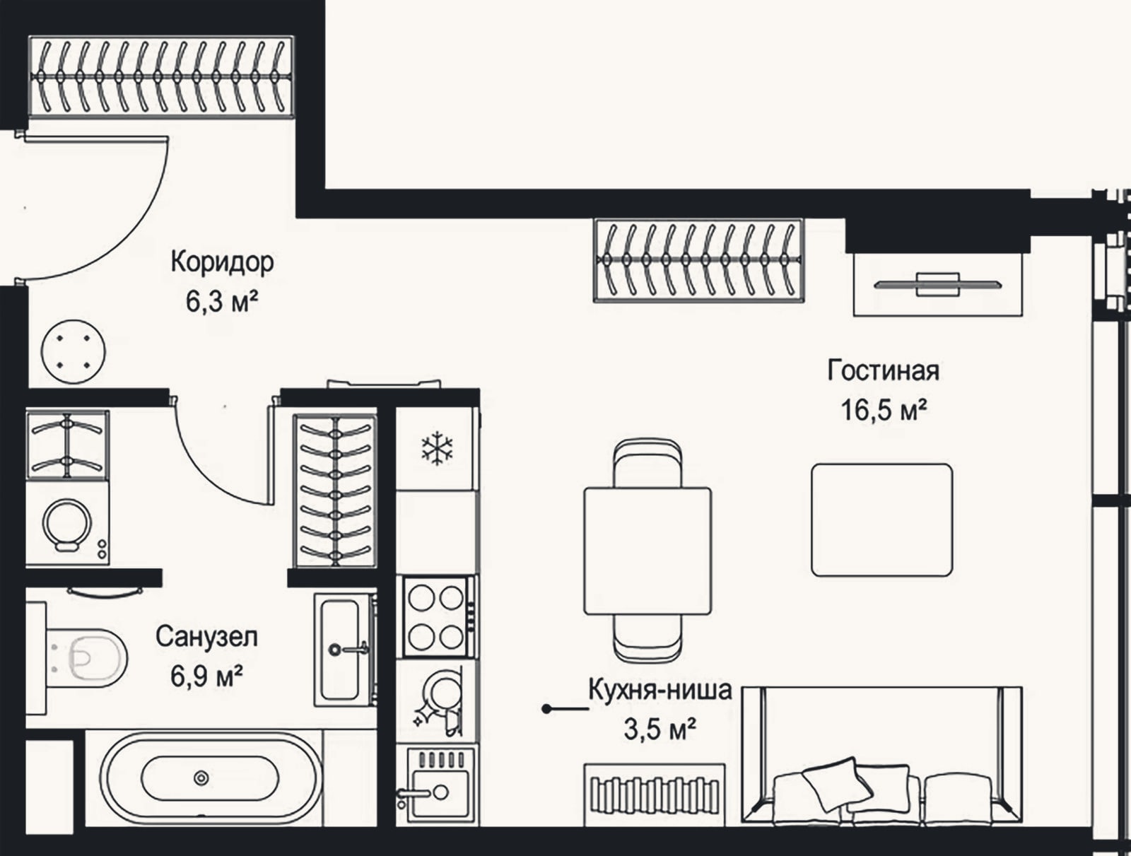 Планировка: Студия, 33,2 м²