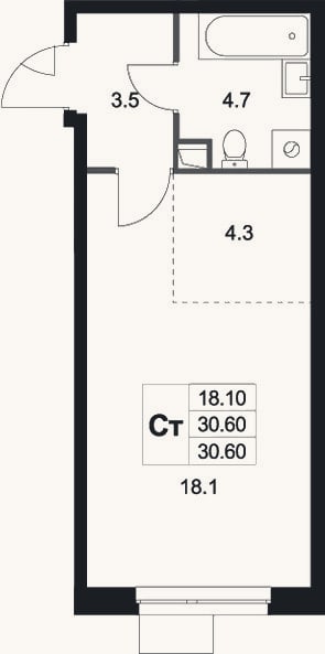 Планировка: Студия, 30,6 м²