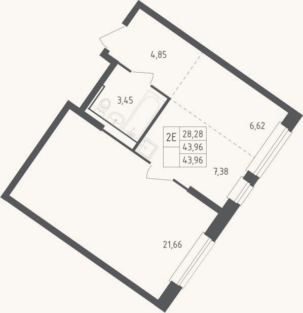 Планировка: 2-к, 44 м²