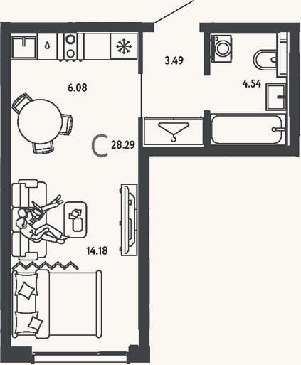Планировка: Студия, 28,3 м²