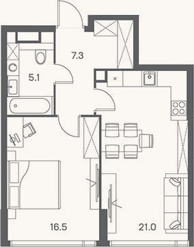 Планировка: 2-к, 49,9 м²