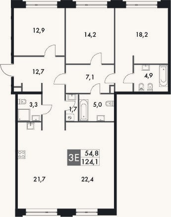 Планировка: 4+ к, 128,6 м²