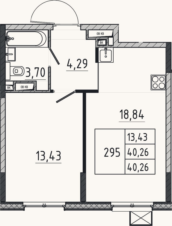 Планировка: 2-к, 40,3 м²