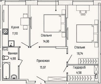 Планировка: 2-к, 70,2 м²