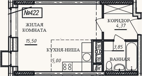 Планировка: Студия, 28,7 м²