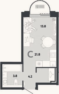 Планировка: Студия, 21,8 м²
