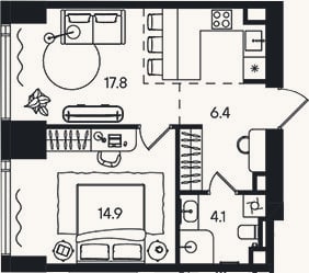 Планировка: 2-к, 43,2 м²