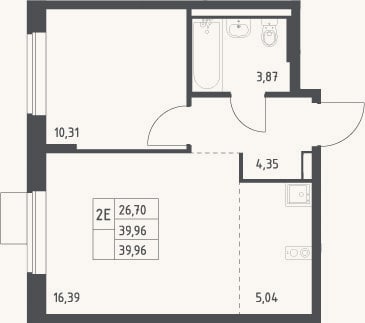 Планировка: 2-к, 40 м²