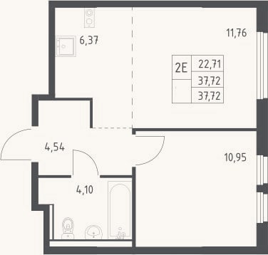 Планировка: 2-к, 37,7 м²