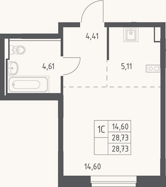 Планировка: Студия, 28,7 м²