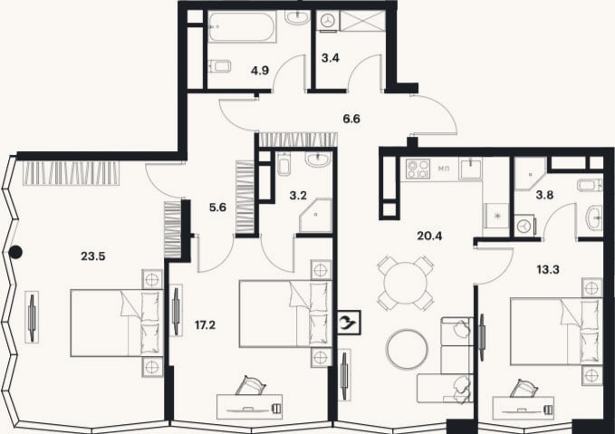Планировка: 4+ к, 101,9 м²