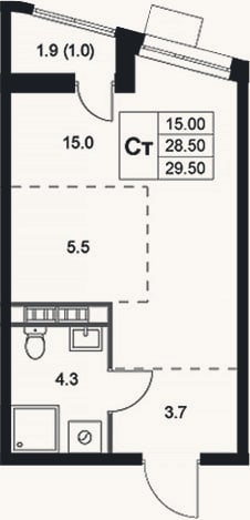 Планировка: Студия, 28,5 м²