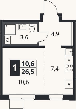 Планировка: Студия, 26,5 м²