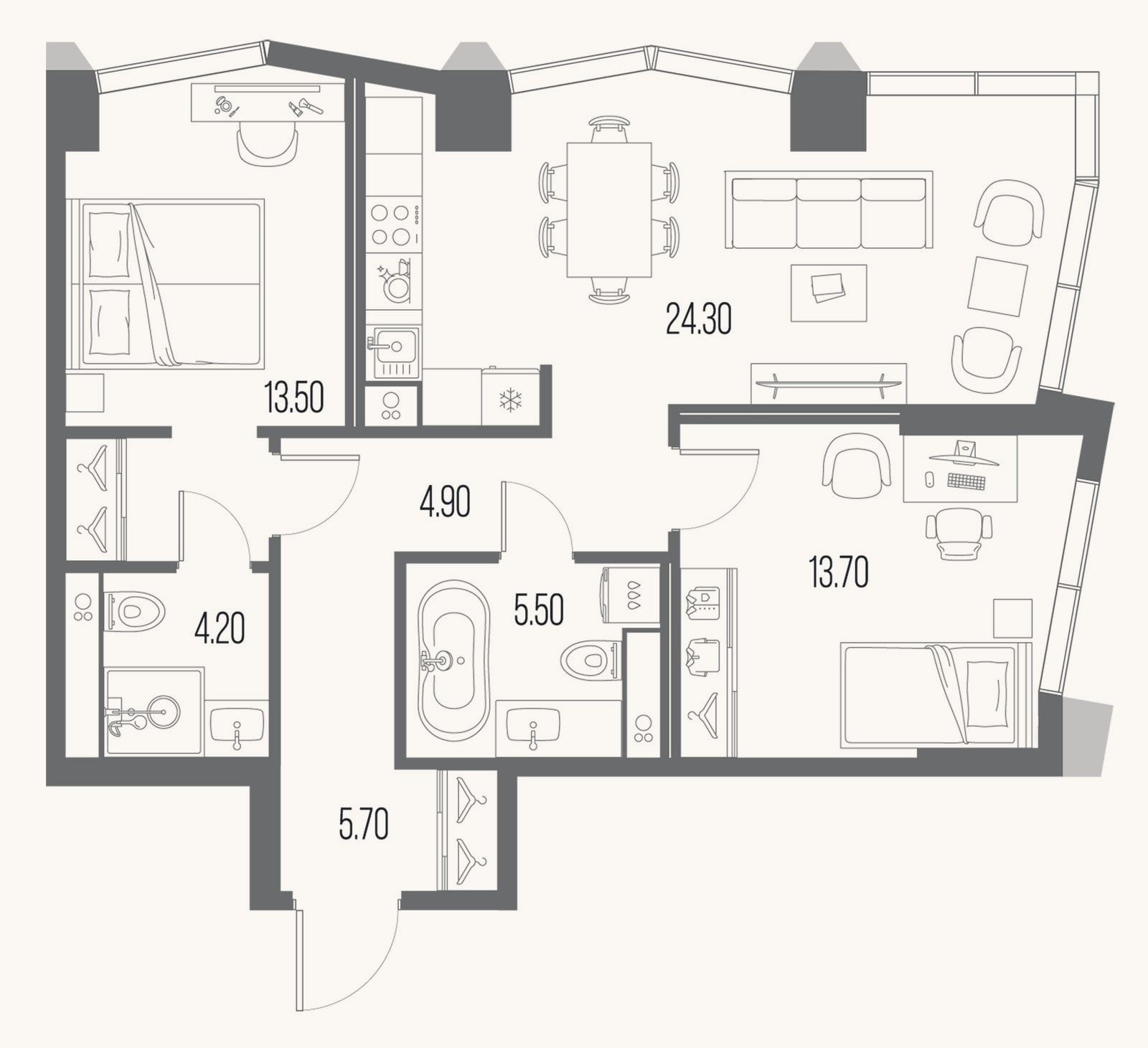 Планировка: 2-к, 71,8 м²