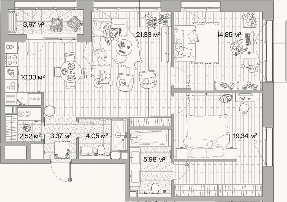 Планировка: 3-к, 81,8 м²