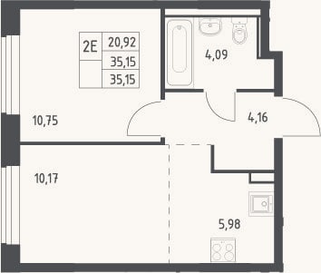 Планировка: 2-к, 35,2 м²