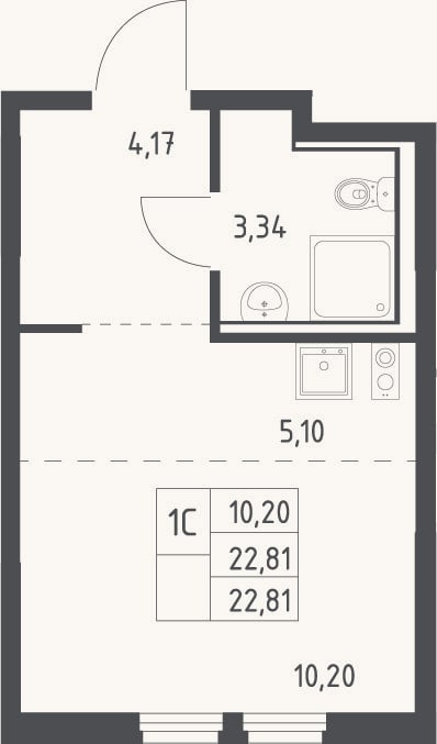 Планировка: Студия, 22,8 м²