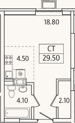 Планировка: Студия, 29,5 м²