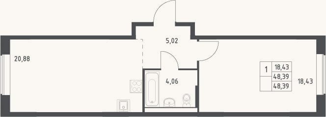 Планировка: 2-к, 48,4 м²