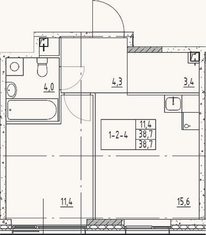Планировка: 2-к, 38,7 м²