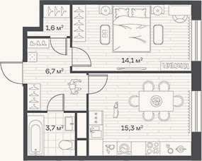 Планировка: 2-к, 41,4 м²