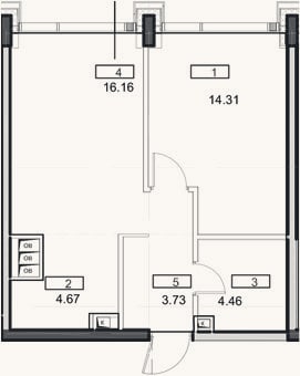 Планировка: 2-к, 43,3 м²
