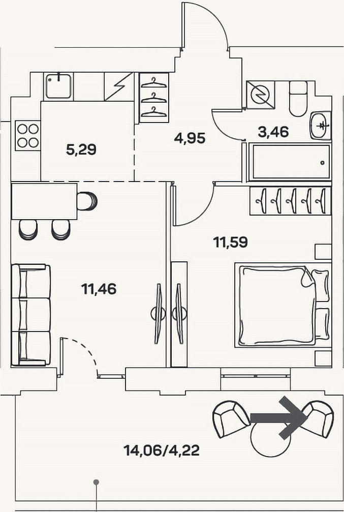 Планировка: 2-к, 36,8 м²