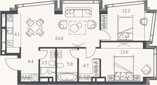 Планировка: 3-к, 71,8 м²