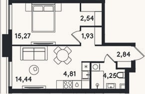 Планировка: 2-к, 46,1 м²