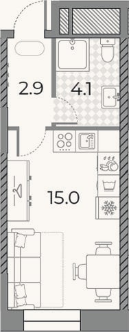 Планировка: Студия, 22 м²