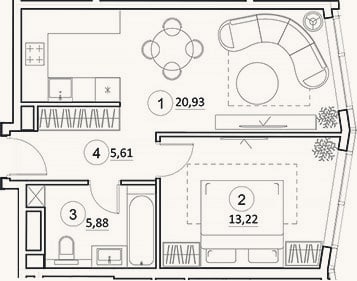 Планировка: 2-к, 45,6 м²