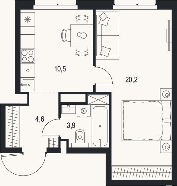 Планировка: 1-к, 39,2 м²