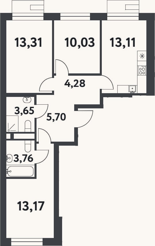 Планировка: 3-к, 67 м²