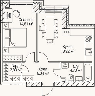 Планировка: 2-к, 46,7 м²