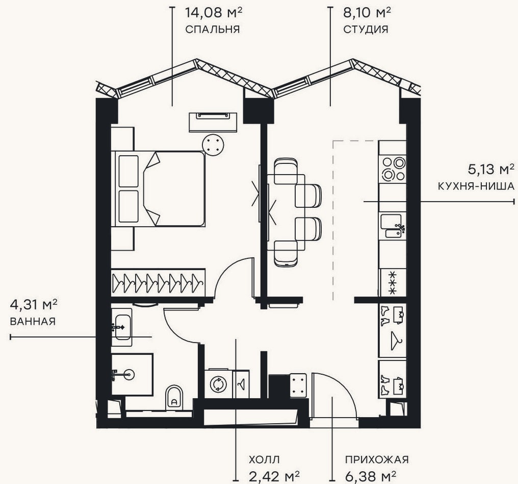 Планировка: 2-к, 40,4 м²