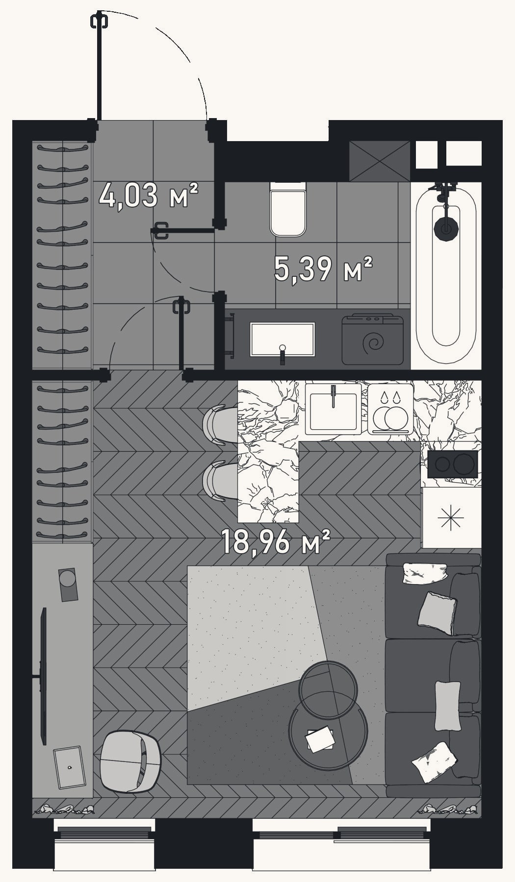 Планировка: Студия, 28,8 м²