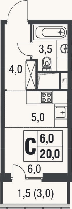 Планировка: Студия, 18,5 м²