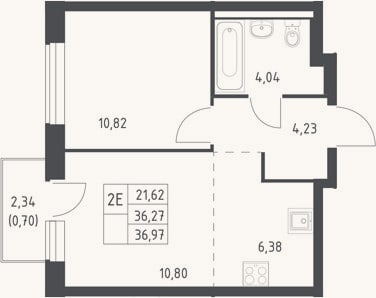 Планировка: 2-к, 36,3 м²