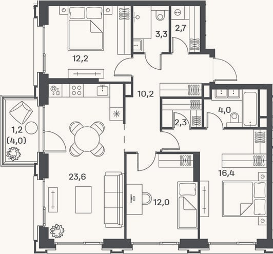 Планировка: 4+ к, 86,7 м²