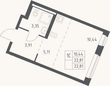 Планировка: Студия, 22,8 м²