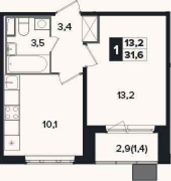 Планировка: 1-к, 30,2 м²