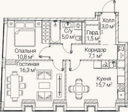 Планировка: 2-к, 59,3 м²