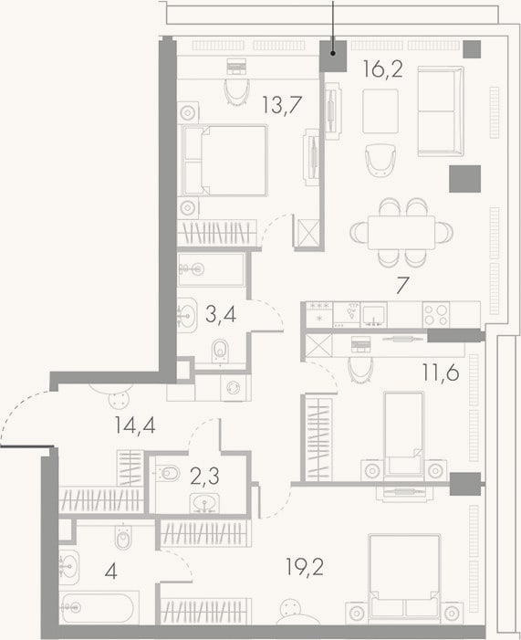 Планировка: 4+ к, 91,8 м²