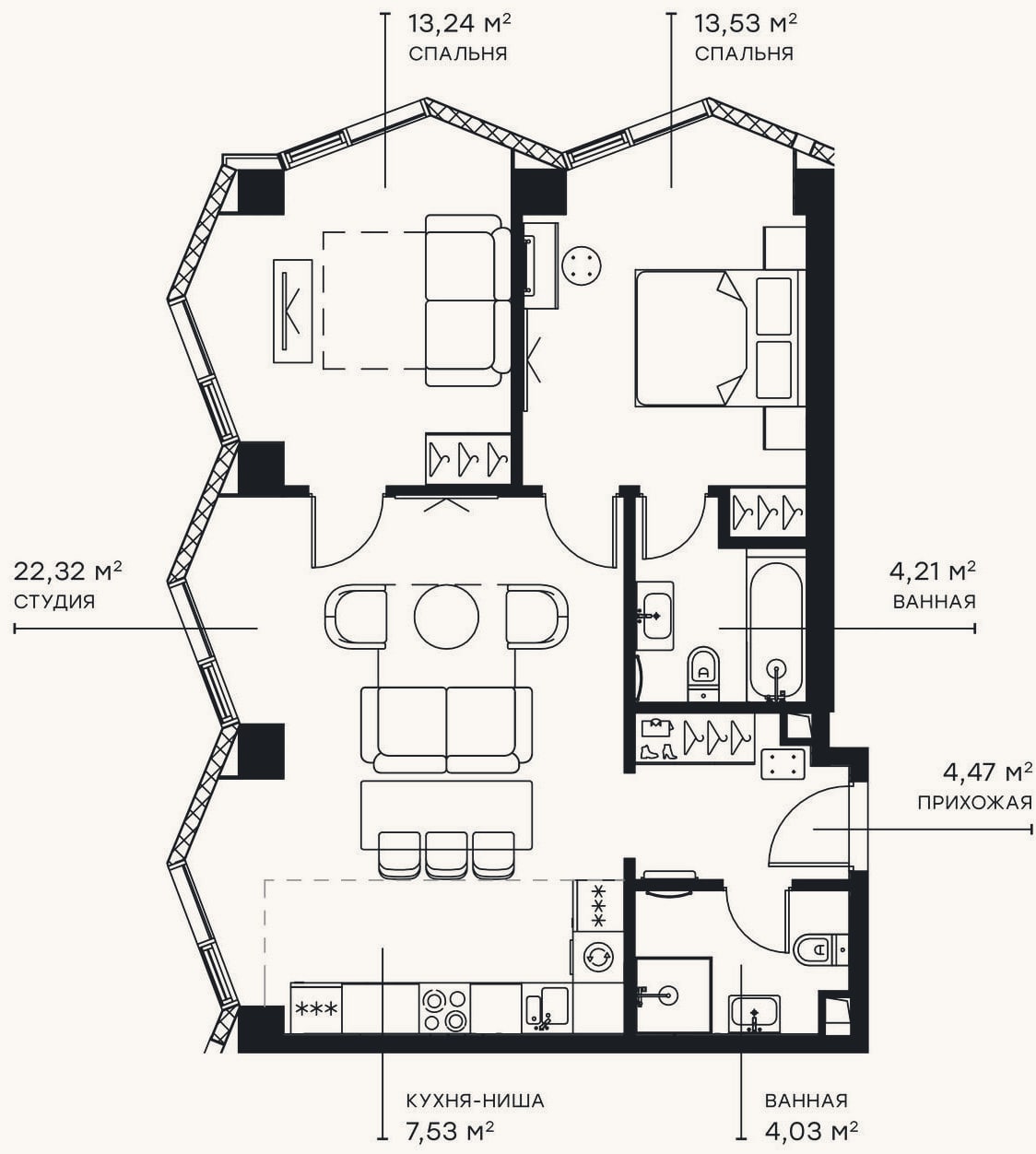 Планировка: 3-к, 69,3 м²