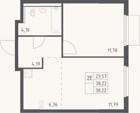 Планировка: 2-к, 38,2 м²
