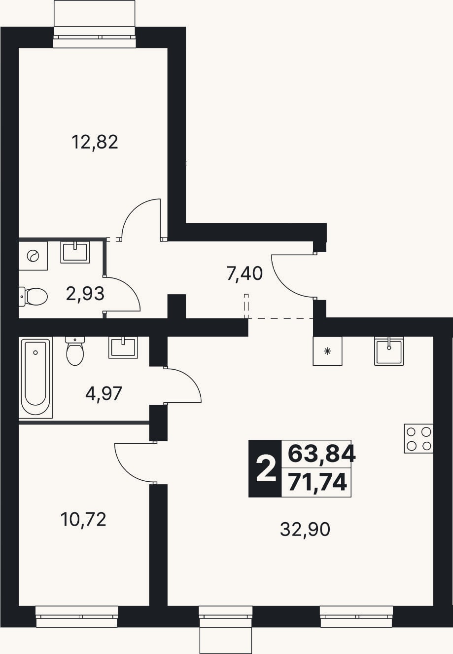 Планировка: 3-к, 71,7 м²