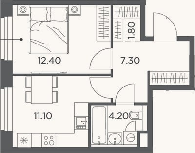 Планировка: 1-к, 36,8 м²