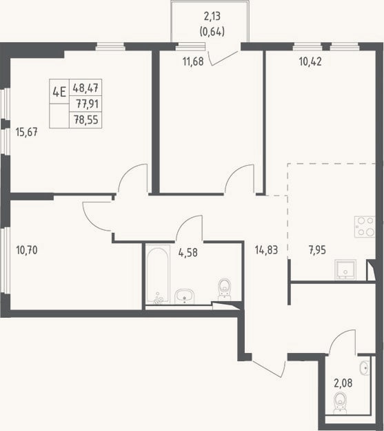 Планировка: 4+ к, 76,4 м²